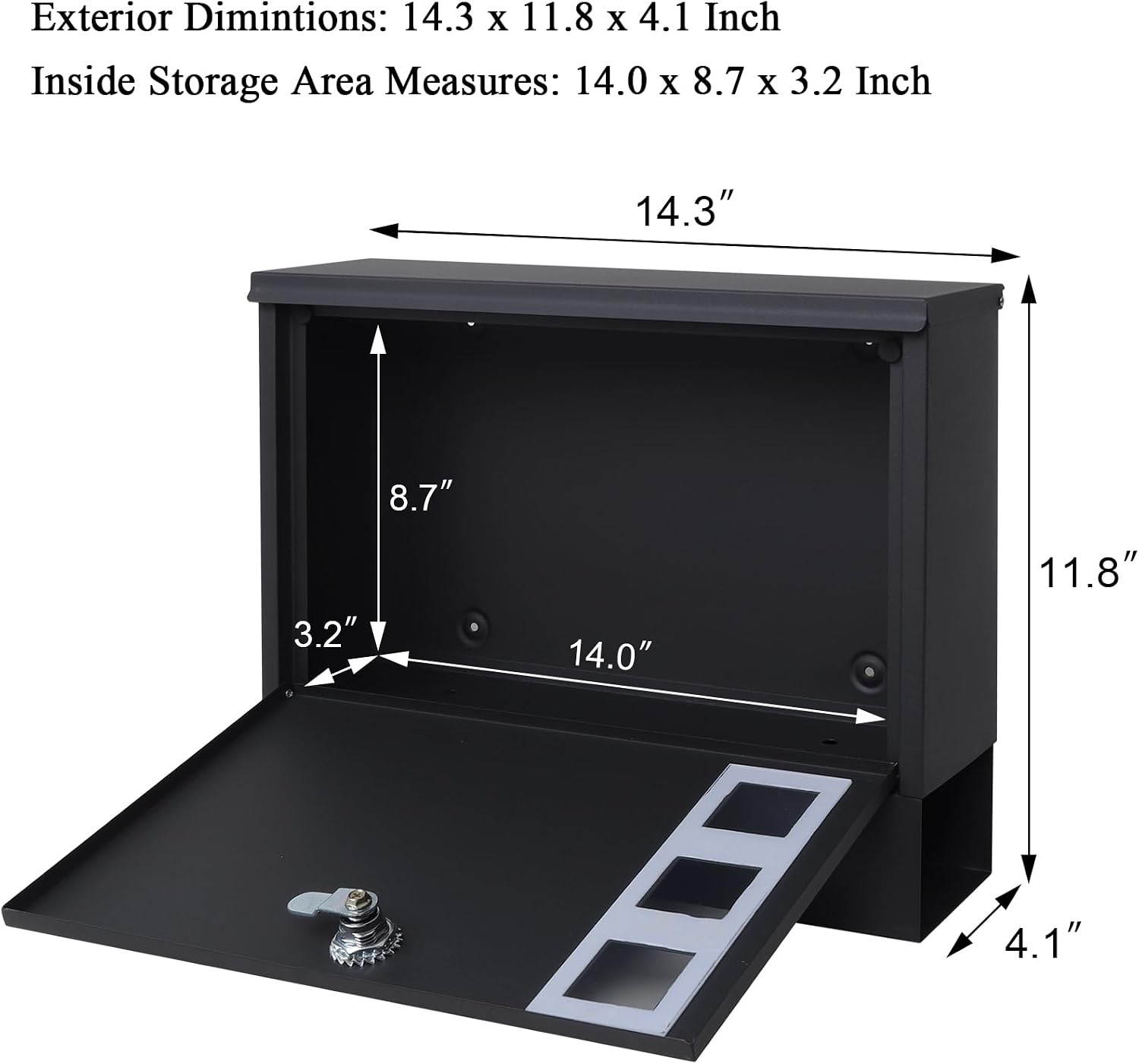 Locking Mailbox Wall Mount for Outside– Jssmst Mailboxes with Key Lock for Front Door Fence, Large Capacity Letter Box, 14.3 x 4.1 x 11.8 Inch, Black, SM-HPB911BN