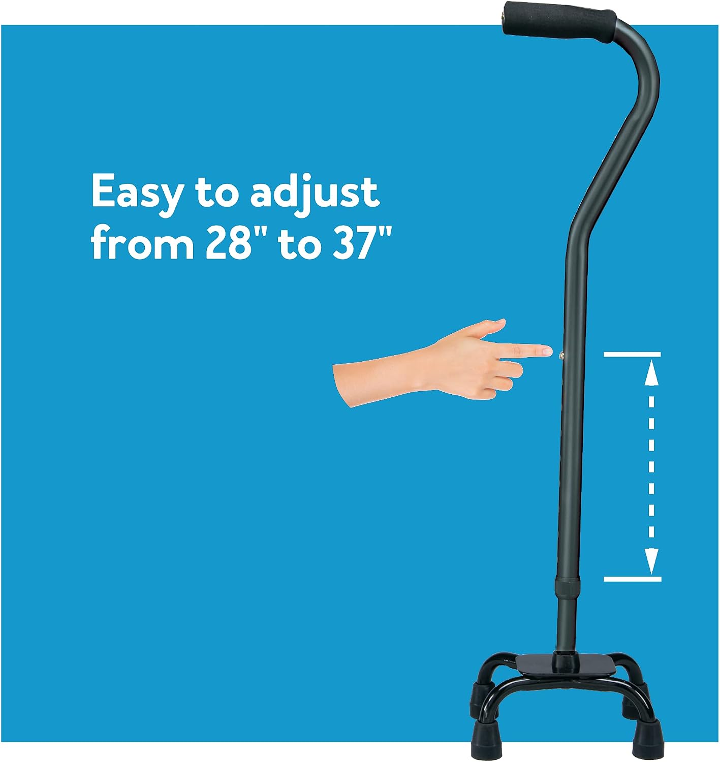Carex Quad Cane with Small Base, Heavy Duty Quad Cane with Adjustable Height from 28" to 37", 4-Prong Walking Stick with Small Base