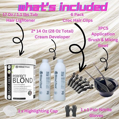Perfect Blonde Hair Bleach Toner Lightener Powder Lightening Kit 30 Volume 800 ml Developer & Brush & Gloves - Made in Italy by Blond Forte