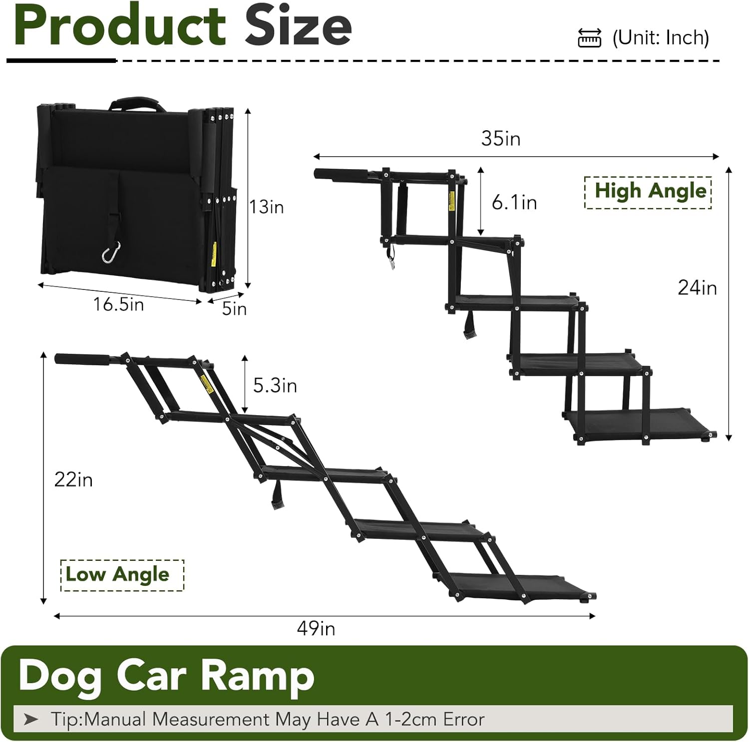 Dog Ramp for Car, Foldable 5-Step Dog Stairs for Small Dogs, 150 Lbs | Non-Slip Oxford Surface, Sturdy Steel Frame, Anti-Scratch Handle