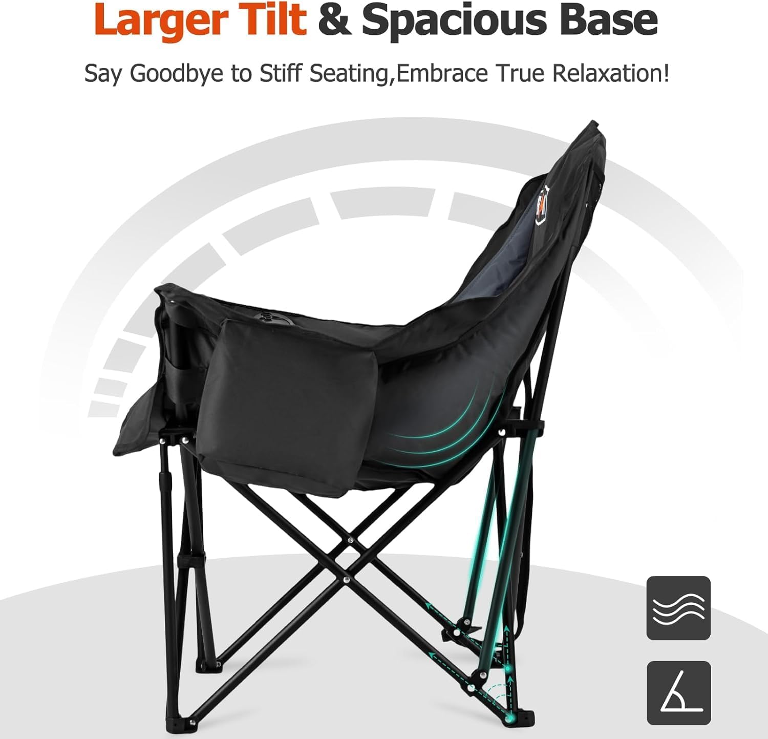 Overmont Oversized XL Camping Chair for Adults - 500lbs Support Heavy-Duty Padded Folding Chair with Side Pocket Cup Holder Cooling Bag for Outdoor Sports Garden Beach Fishing Lawn Black
