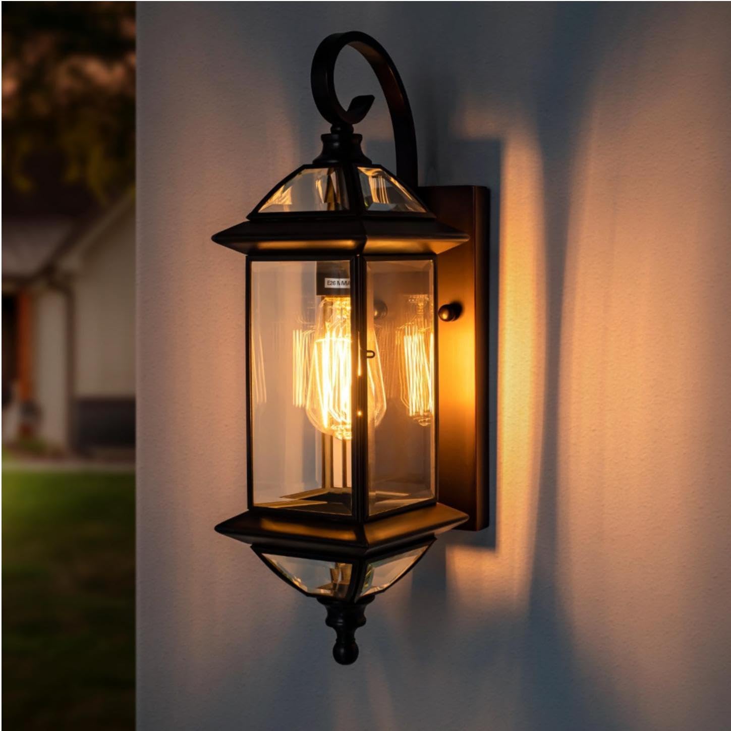 Solid Copper Outdoor Wall Light, 18.5" Oil Rubbed Bronze Porch Lantern with Clear Beveled Glass, Exterior Wall Sconce for Front Door, Garage
