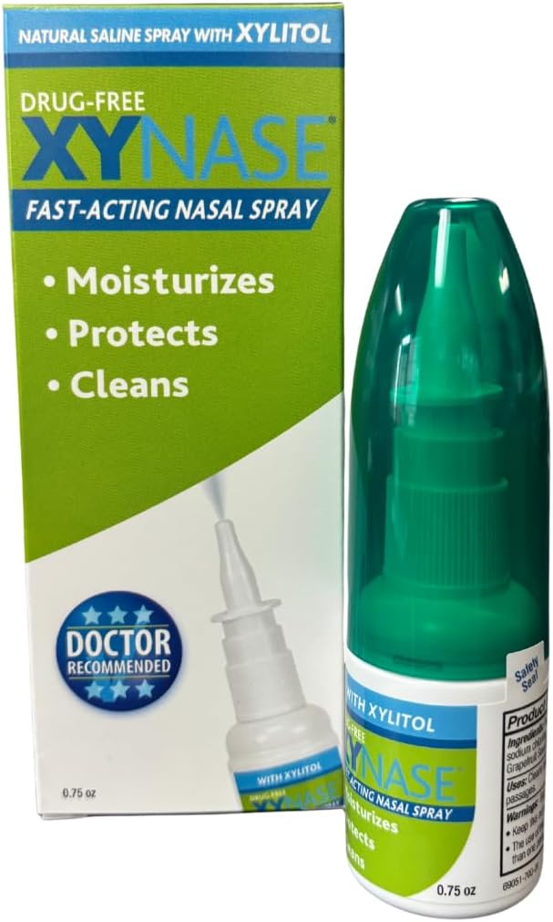 3 Pack Xynase Natural Saline Nasal Spray with Xylitol - Relieves Nasal Congestion, Dry Nose, Allergy Symptoms, Sinus Pressure (0.75 fl oz Each)