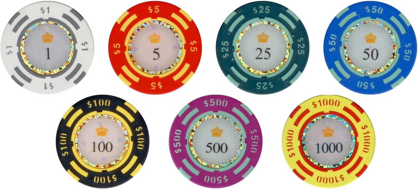 Versa Games Poker Chips - Clay Poker Chips Set - 13.5g 500 Piece Crown Casino Poker Set with Numbers Denomination - Upgraded Poker Set Case