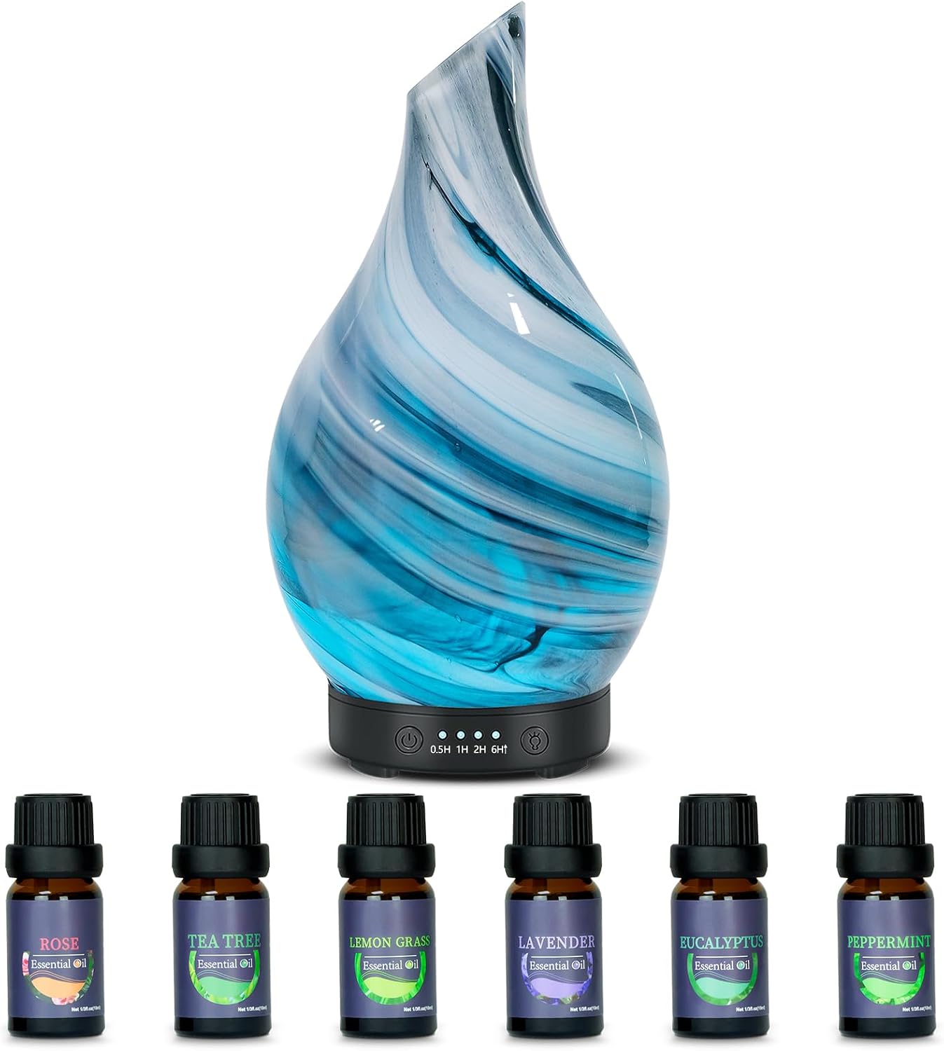Aromatherapy Essential Oil Diffuser for Home- Art Glass Diffuser for Essential Oils with Waterless Auto Shut-Off 4 Timer 7 Colors LED Night Light