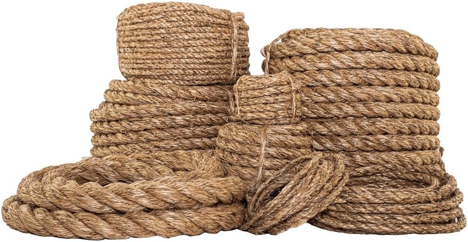 Twisted Manila Rope, Natural 3-Strand Fiber Rope for Landscaping, Decor, Railings, DIY Projects & Utility Use, Rustic for Indoor & Outdoor Applications - 1 in x 25 ft