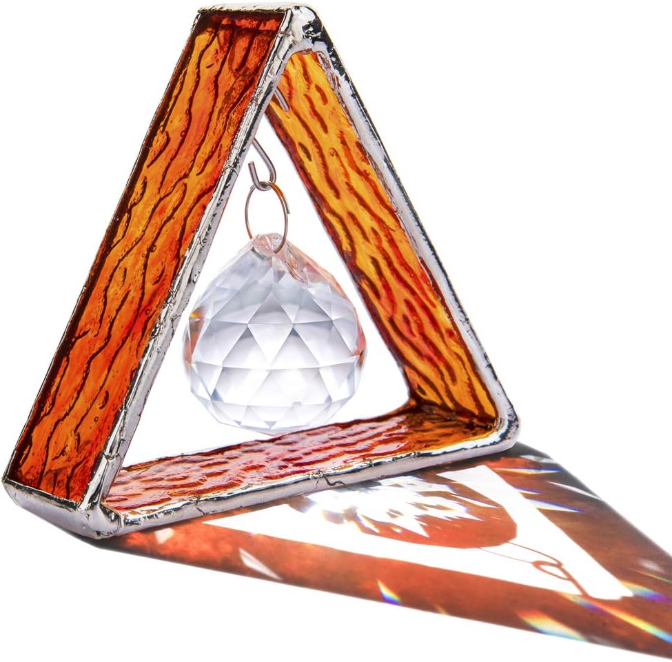 Green Stained Glass Pyramid Suncatcher Window Hanging Prism Decor