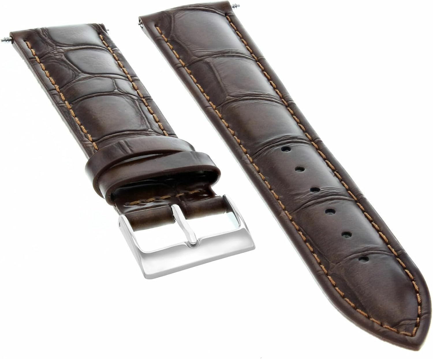Ewatchparts 19mm Dark Brown Leather Watch Band Replacement Watch Strap Silver Buckle Compatible With Invicta Pro Diver Russian
