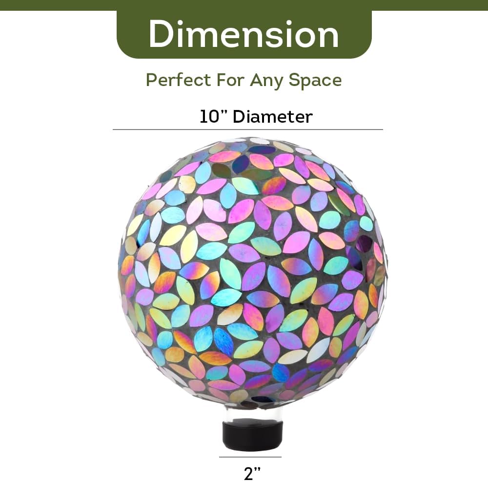 Lily's Home Colorful Mosaic Glass Gazing Ball, Designed with a Stunning Holographic Petal Mosaic Pattern to Bring Color and Reflection to Any Home and Garden, Red and Gold (10" Diameter)