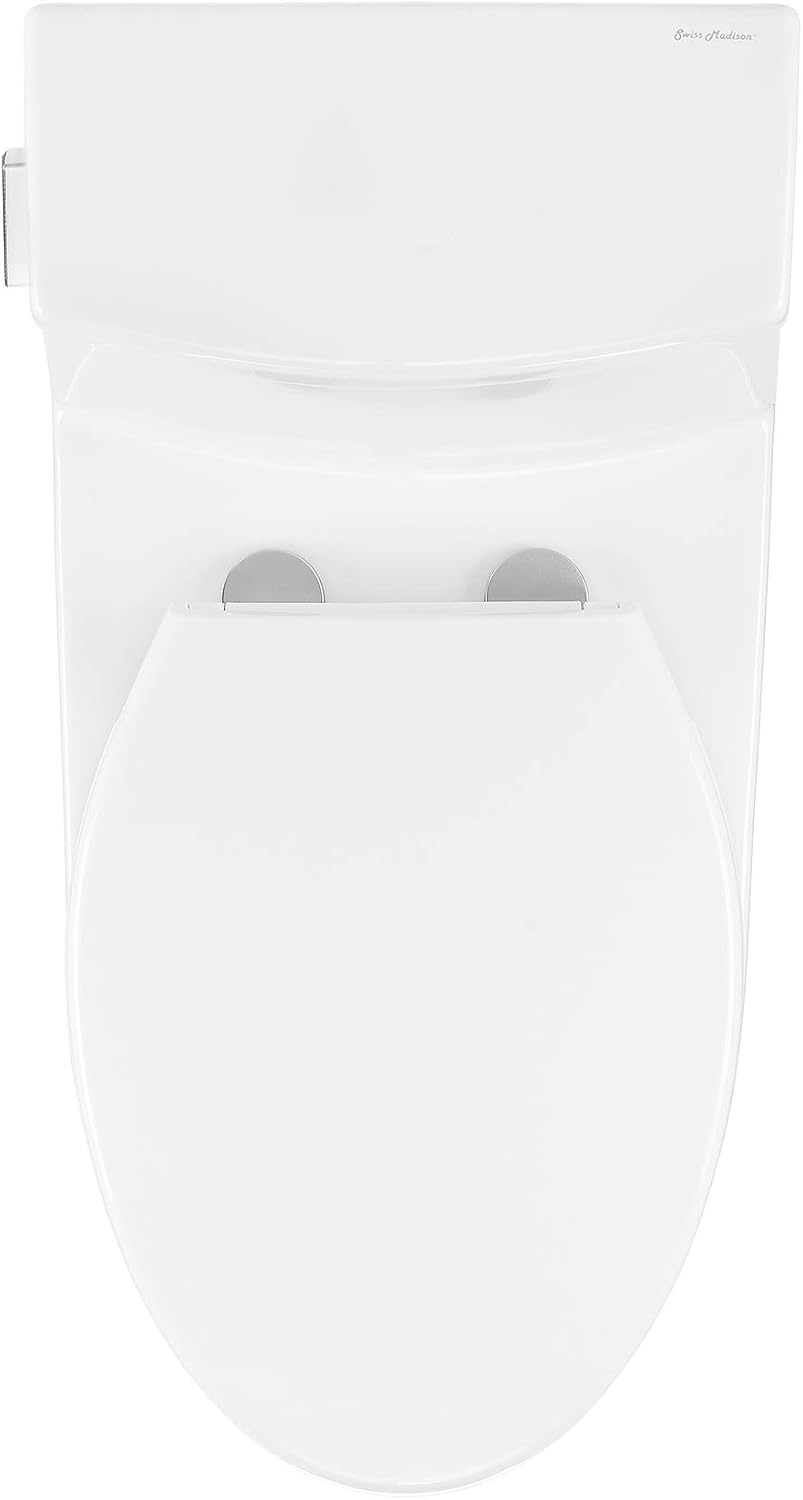 Swiss Madison SM-1T123 Virage One Piece Toilet, Modern Toilets For Bathrooms, ADA Toilet, Elongated Left Side Flush Handle Toilet 1.28 GPF