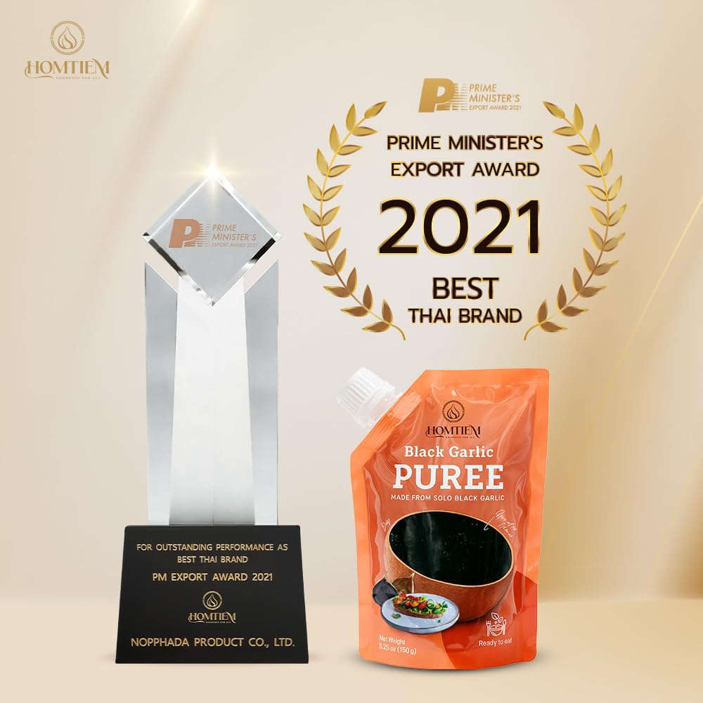 Homtiem Black Garlic Puree 150g. (Made from Solo Black Garlic 100%), Whole Black Garlic Fermented for 90 Days, Non-GMOs, High in Antioxidants