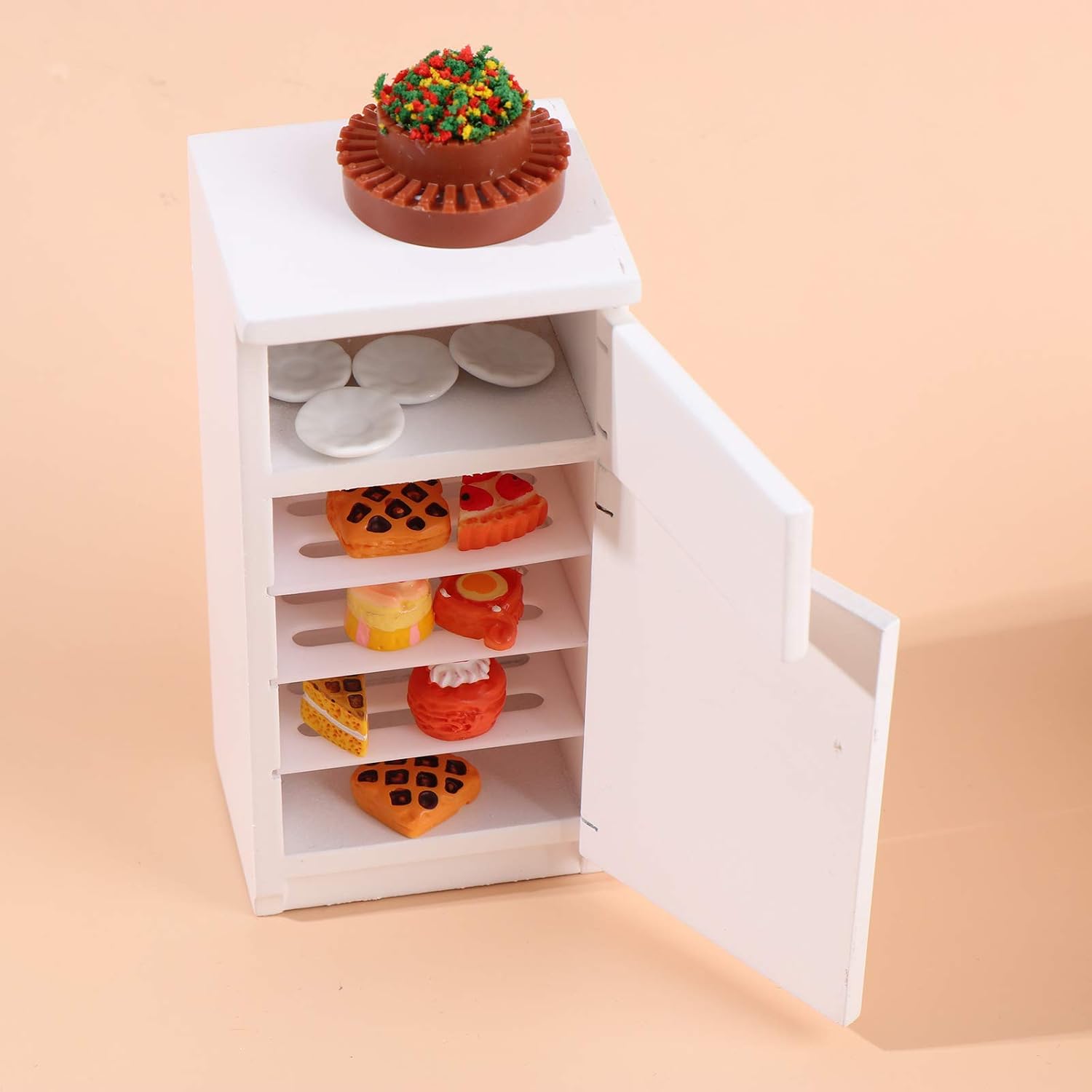 1:12 Scale Dollhouse Kitchen Furniture Set, 5 Piece Wooden Miniature Kitchen Accessories with Cabinet, Fridge, Sink, Corner Cabinet