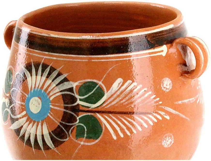 New Olla De Barro Frijolera w/Lid 3.5 Quarts Canterito Cazuela Traditional Floral of Set