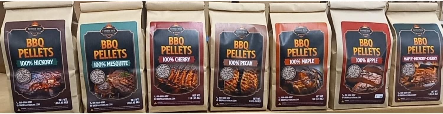 Lumber Jack BBQ Pellet 7 Varieties Pack - 1 Pound Bags - 100 Percent (Apple, Cherry, Pecan, Hickory, Maple-Hickory-Cherry