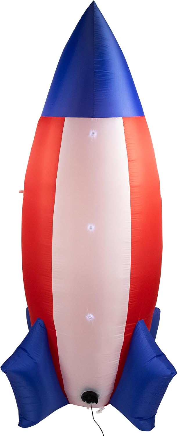 LED Lighted Inflatable Americana Rocket Outdoor Decoration - 8' - Clear Lights