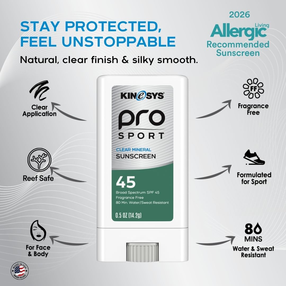 KINeSYS Fragrance Free Clear Spray Sunscreen for sensitive skin, SPF 50, Hypoallergenic, Broad Spectrum UVA/UVB protection for Face & Body; PABA and Oxybenzone FREE, 700+ Sprays, 4 Fl Oz/120 mL