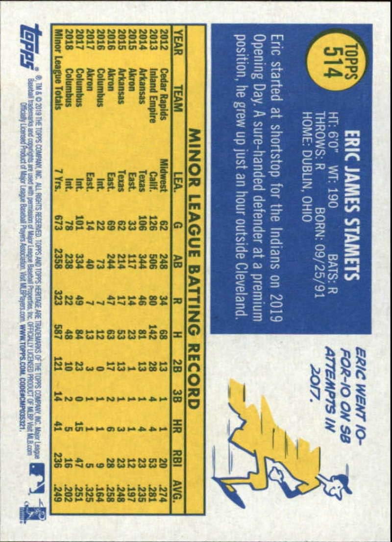 2019 Topps Heritage High #514 Eric Stamets RC Rookie Cleveland Indians MLB Baseball Trading Card