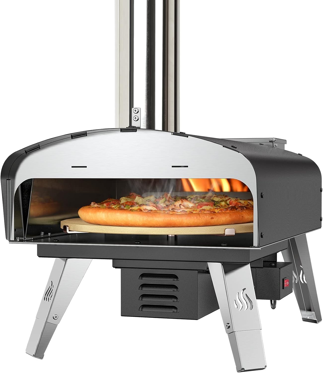 Mimiuo Auto-Rotating Wood Pellet Pizza Oven Outdoor 40Lbs, 60S Bake w/Stone