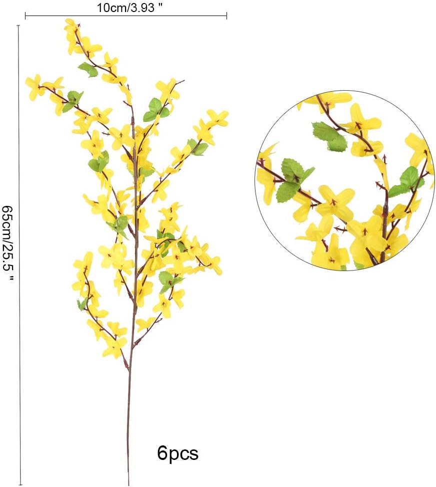 6Pcs Yellow Artificial Flowers 25.5in Long Stem Forsythia Branches