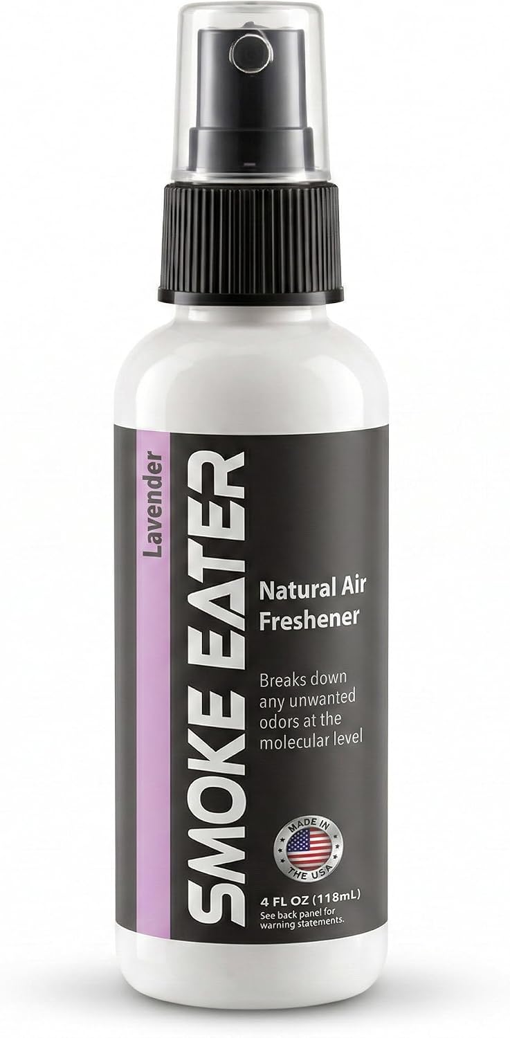 Smoke Eater Odor Eliminator Spray & Air Freshener, Lavender, 4 oz | Cigarette, Cigar, Cannabis & Tobacco, For Car, Home, Clothes, Travel Size, Tea Tree Oil Formula, Non-Aerosol Pump Spray