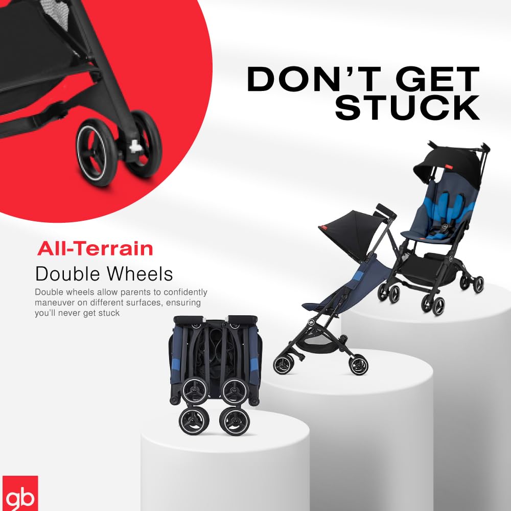 gb Pockit+ All-Terrain, Ultra Compact Lightweight Travel Stroller with Canopy and Reclining Seat in Velvet Black