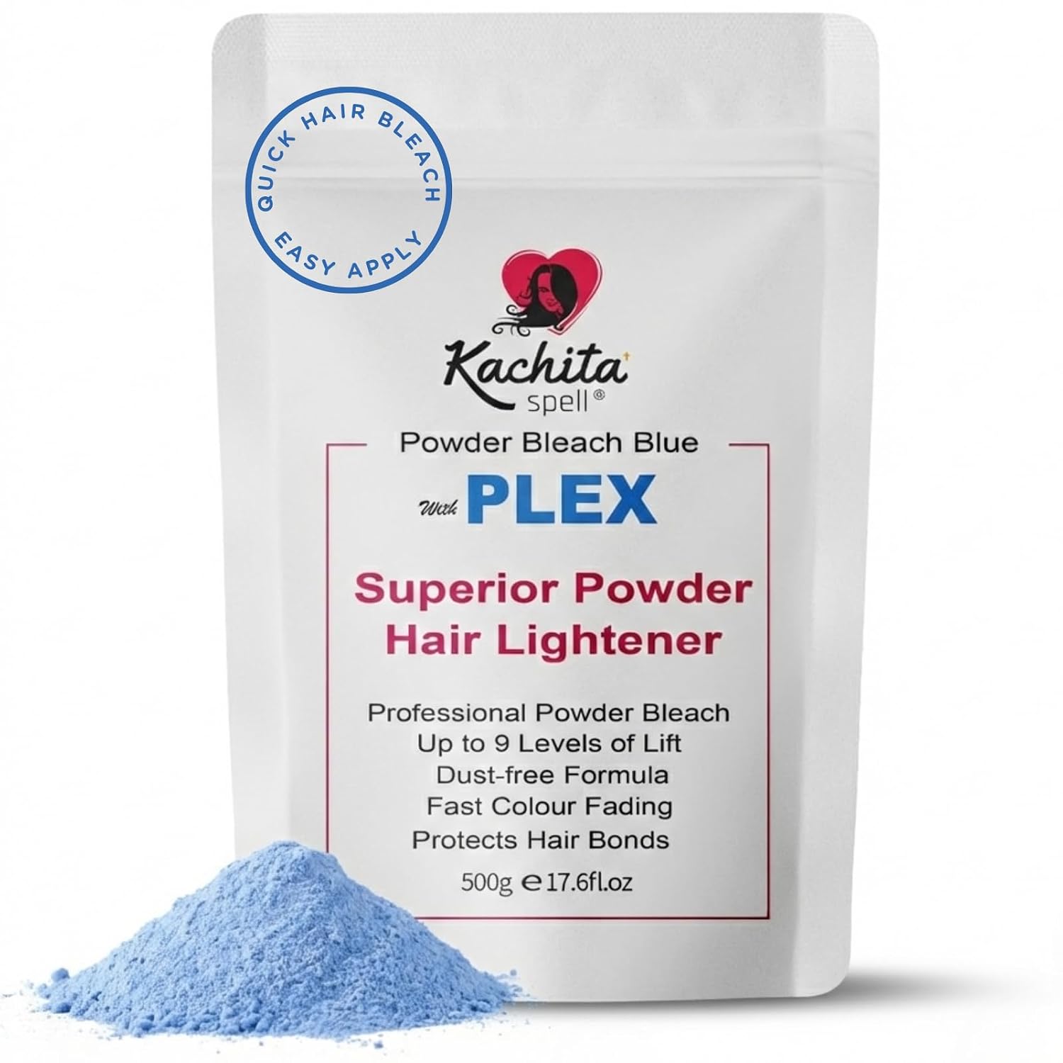 Kachita Spell Professional Blue Hair Bleach Lightener with Plex Technology, Up to 9 Levels of Lift Bleach Powder & Hair Decolorization for Highlights