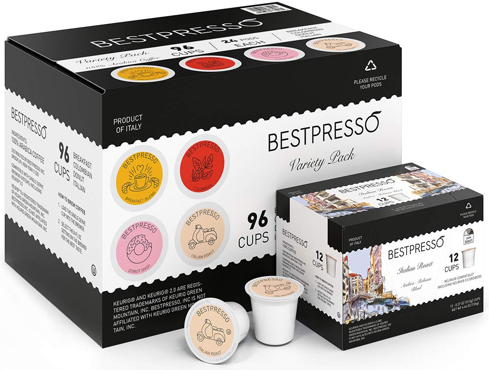 Bestpresso Coffee, Donut Shop Medium Roast Single Serve K-Cup Pods, 96 Count (Compatible With 2.0 Keurig Brewers) 8 Packs Of 12 Cups