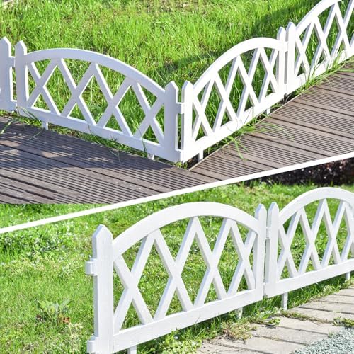 Sungmor Plastic Garden Fence Border Set - Lightweight Decorative Landscape Edging Panels, White Flower Bed Lawn Border - Easy Install for Soft Soil