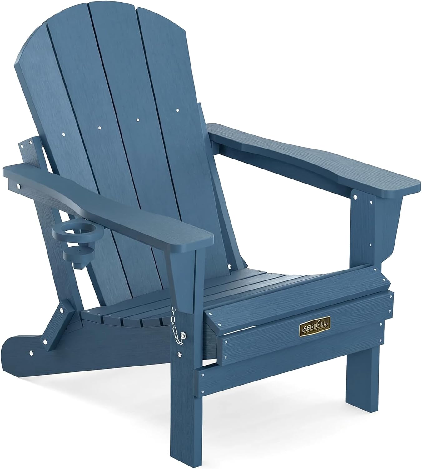SERWALL Folding Adirondack Chairs with Cup Holder, Outdoor Fire Pit - Blue