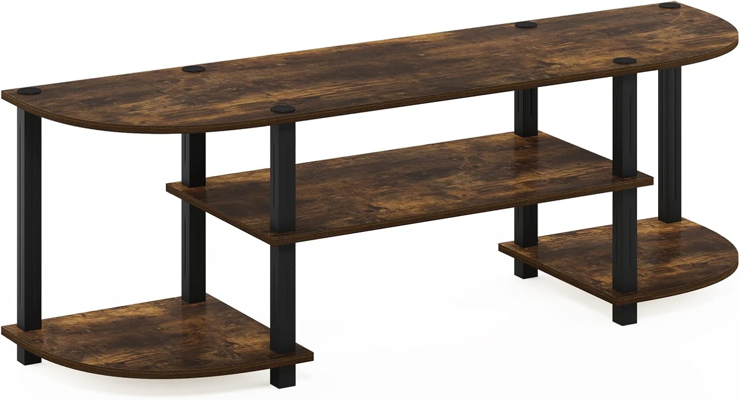 Furinno TURN-S-TUBE 3-Tier TV Stand for TVs up to 55 Inch, French Oak | Toolless Entertainment Center with Open Storage Shelves, Media Console Table with Soundbar Shelf for Living Room, Bedroom