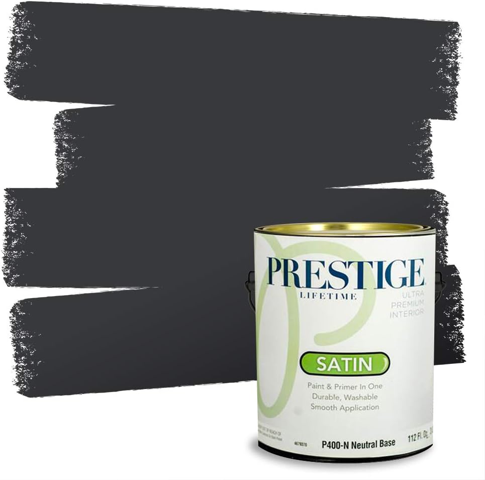 PRESTIGE Paints Exterior Paint and Primer In One, 1-Gallon, Satin, Comparable Match of Sherwin Williams* Black Magic*