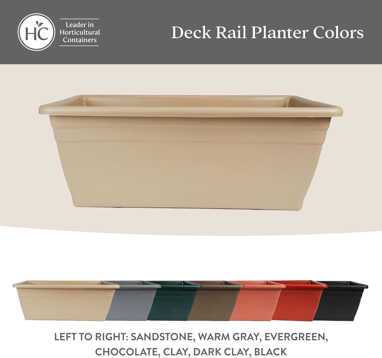 The HC Companies 24 Inch Deck Rail Box Planter Lightweight Outdoor Plastic Plant Pot for Herbs and Flowers, White