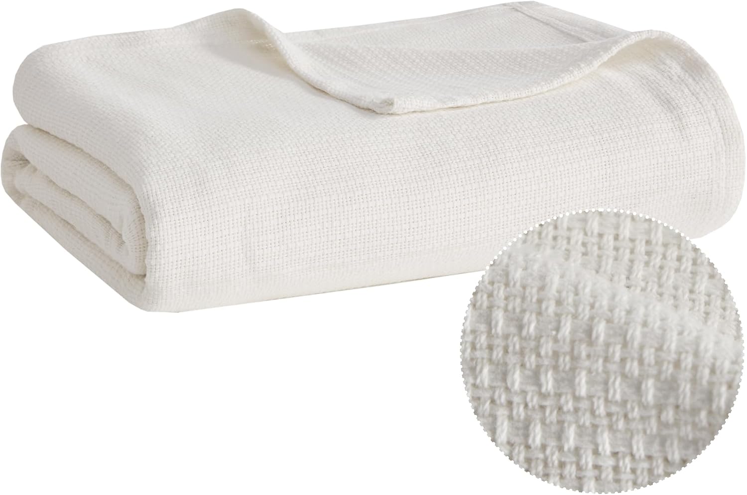 Madison Park 100% Cotton Breathable Queen Size Blanket for Bed, Blue | Freshspun Basketweave, All Season, Farmhouse Classic Bed Cover Full for Summer, OEKO TEX, Warm Home Essential For Couch, Sofa