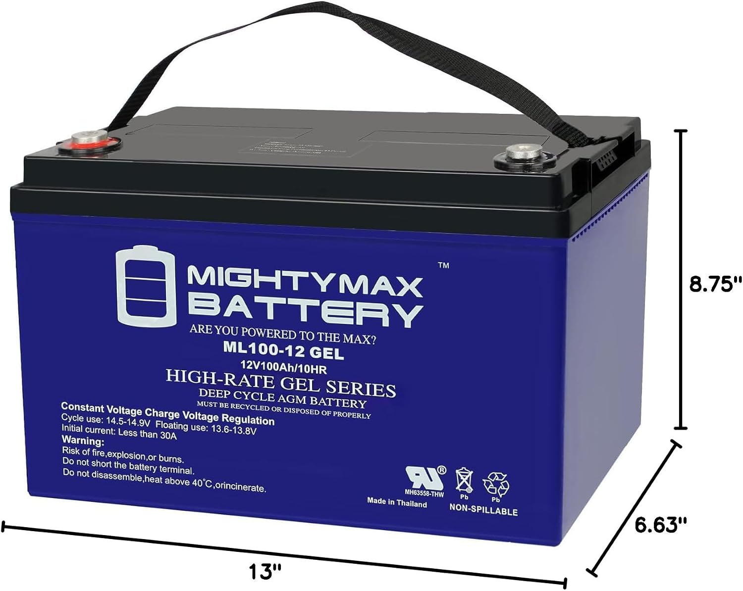 Mighty Max Battery ML55-12 GEL -12 Volt 55 AH, GEL Type, Internal Thread (INT) Terminal, Rechargeable SLA AGM Battery