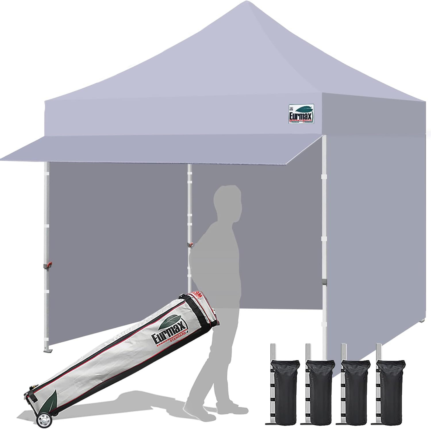 Eurmax USA 10x10 Pop Up Canopy,Commercial Tent with Patented No-Tip Rolling Bag,30sqft Extension Awning & 4 Zippered Removable Walls,UV & Water Resistant,Heavy Duty Instant Shelter Gazebo,White