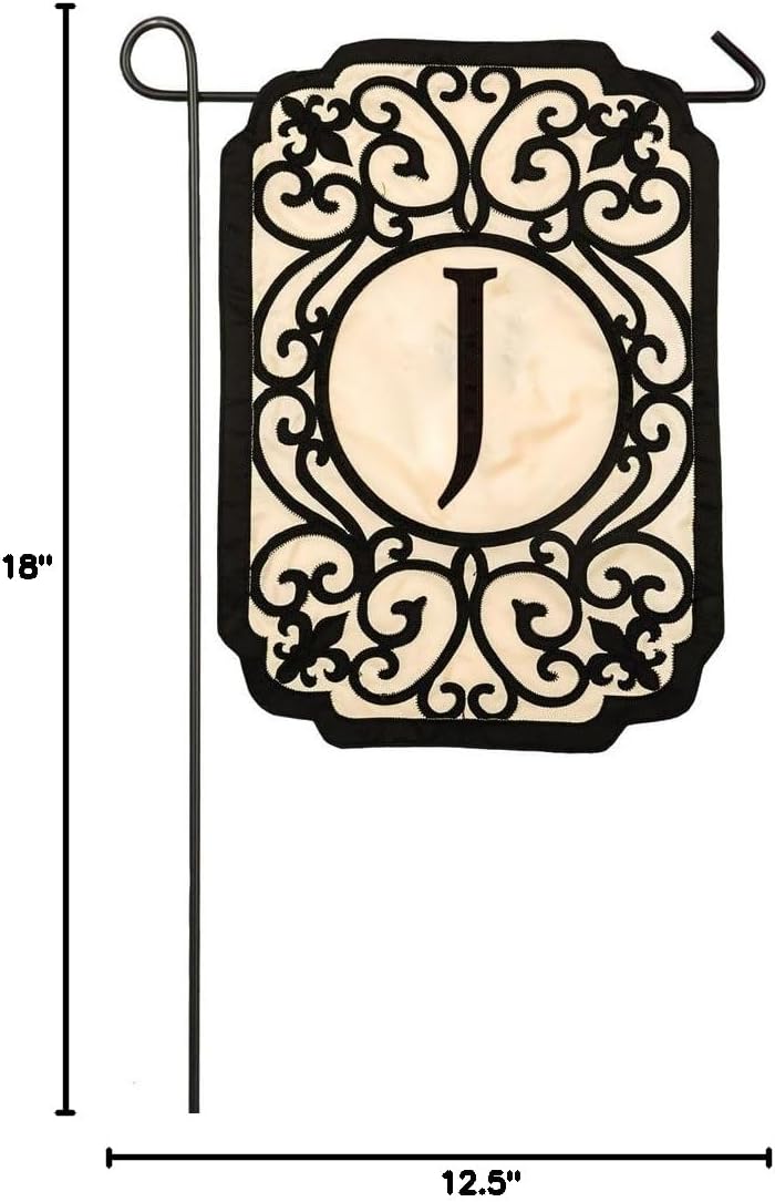 Evergreen Flag Filigree Monogram J Applique Garden Flag, 12.5 x 18 inches