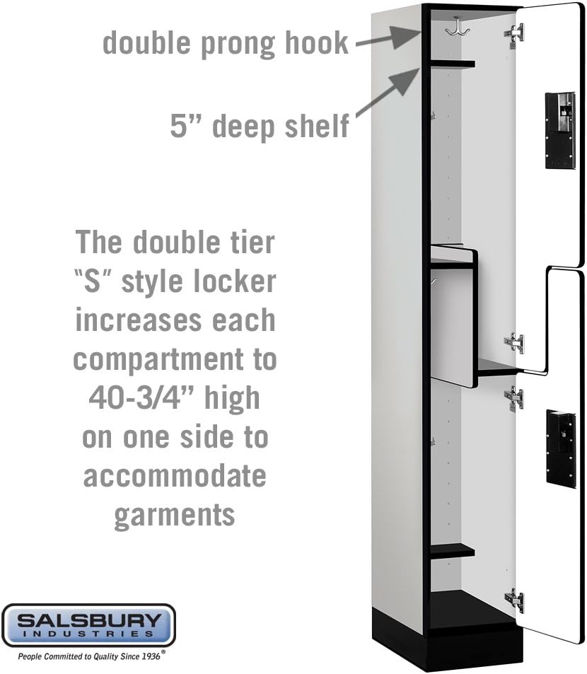 Salsbury Industries 2-Tier S-Style Designer Wood Locker with One Wide Storage Unit, 6-Feet High by 18-Inch Deep, Mahogany