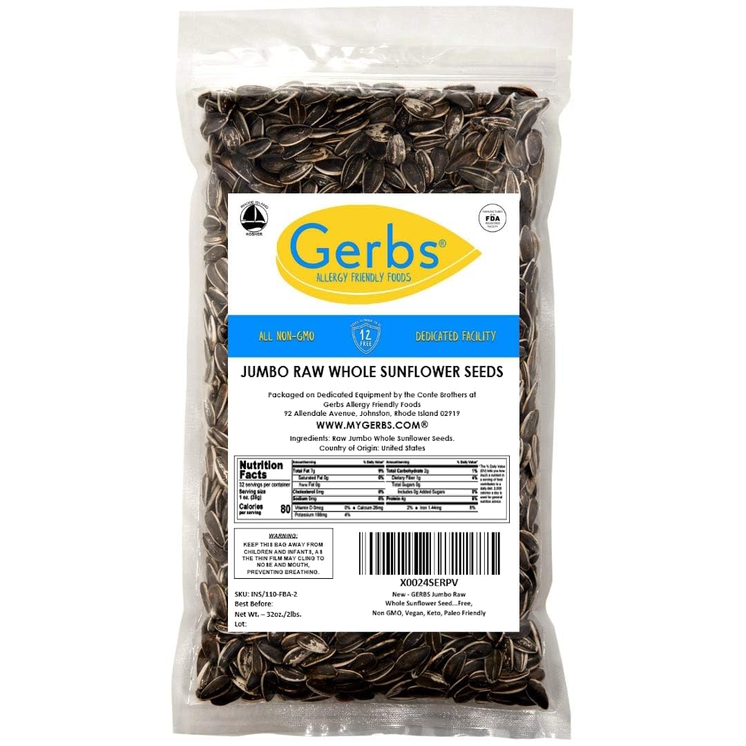 Lightly Sea Salted Sunflower Seed in Shell by Gerbs - 2 LBS - Top 11 Food Allergen Free & Non GMO - Premium Dry Roasted Seeds – COG USA | Small Batch, No Artificial Additives, Resealable Bag | Crack-and-Eat Crunchy Snack | Top 14 Allergen-Free
