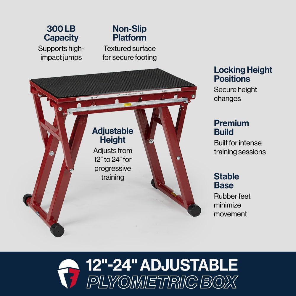 Titan Fitness Adjustable Steel Plyometric Box, 12", 16", 20" & 24" Height Settings, Heavy-Duty Plyo Jump Box for Box Jumps, Step-Ups, Agility