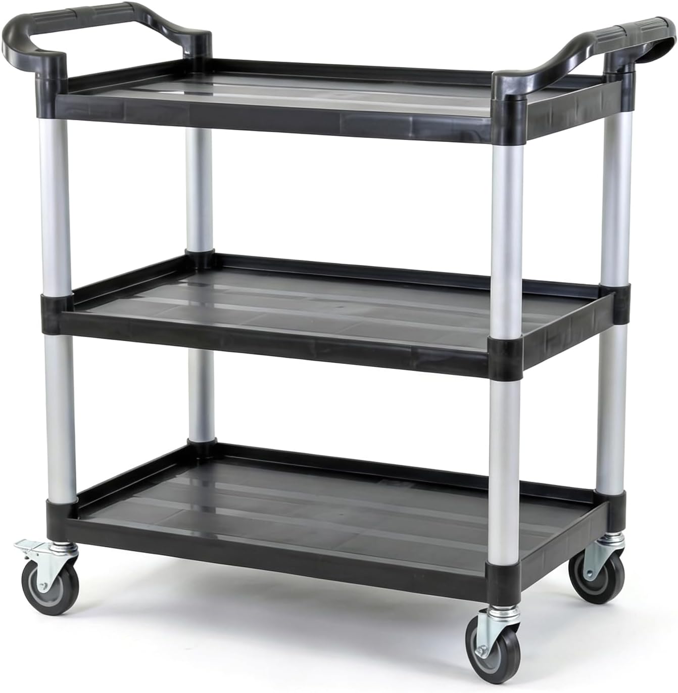 Commercial 3-Shelf Rolling Service Utility Cart | Capacity 390 lbs. | 37" x 34" x 16" | Black