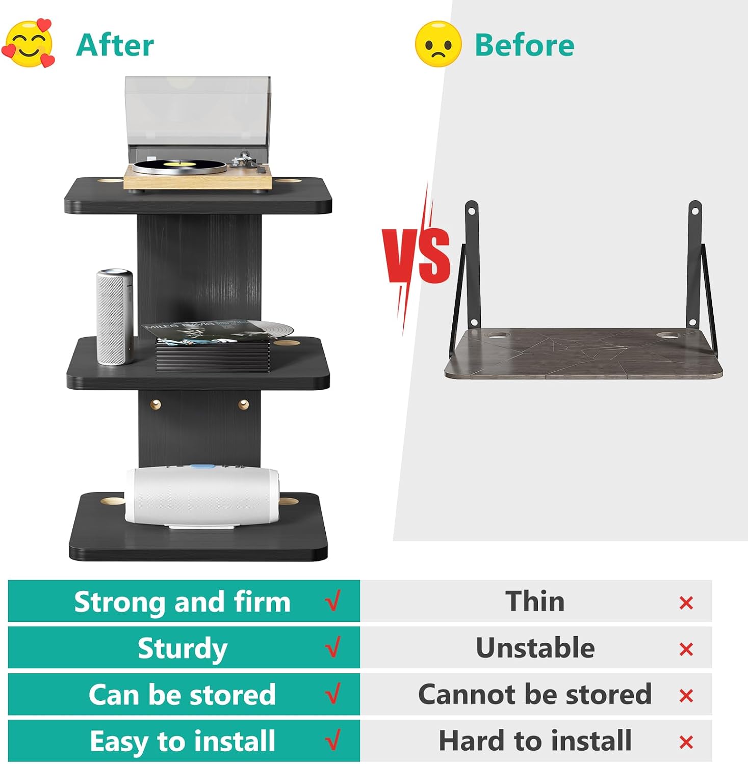 WALI Floating TV Shelf, 2 Tier Glass Projector Shelf for DVD Players, Routers, Game Consoles, Cable Boxes, Living Room Decor, Wall Mount Shelves Hold Up to 17.6lbs (CS202B), 2-Shelf, Black