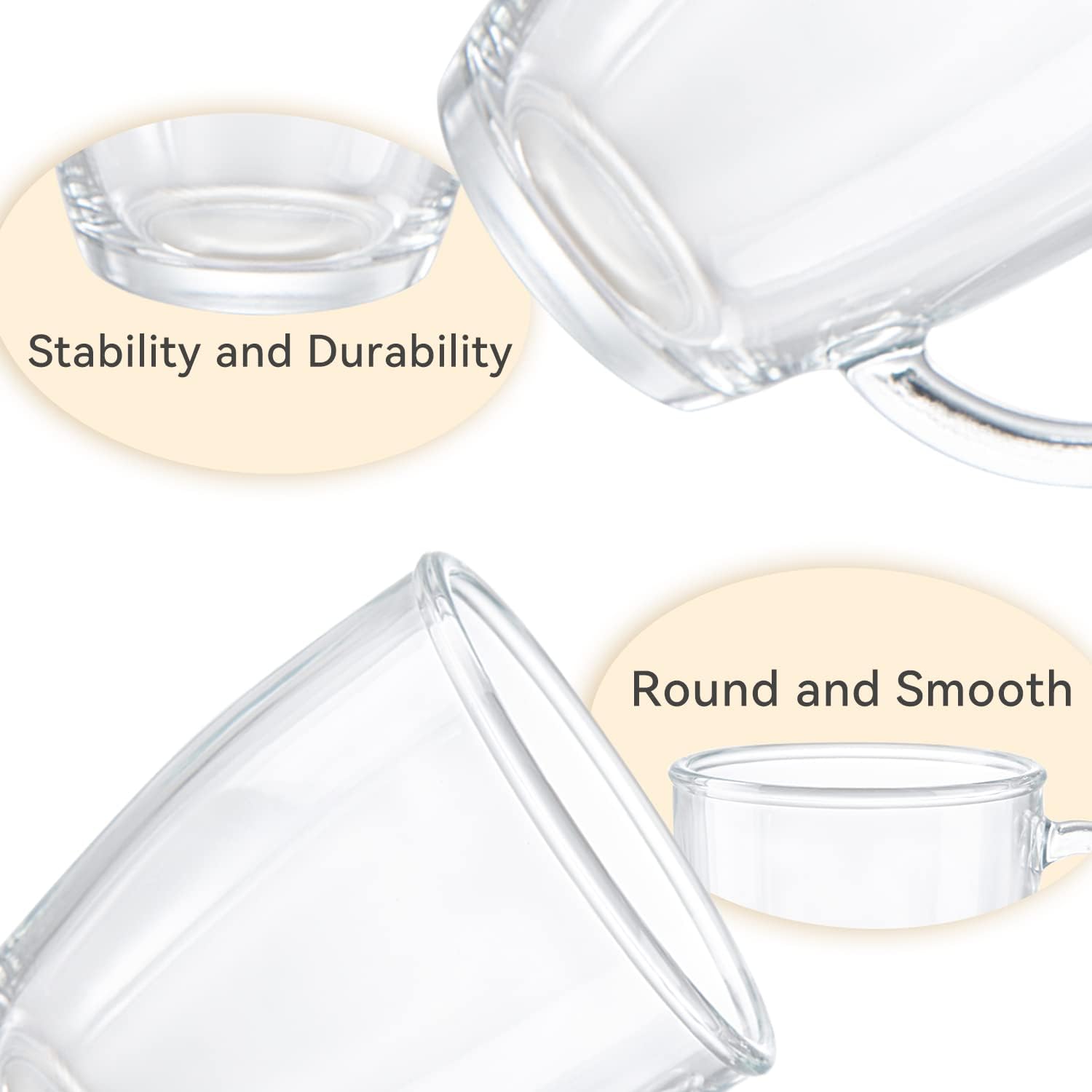 D.M DESIGN·MASTER [6 PACK, 12 OZ - Premium Glass Coffee Mugs with Handle. Transparent Tea Glasses for Hot/Cold Beverages