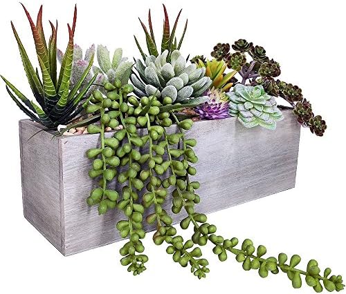 Supla Artificial Potted Succulents Plants Arrangement Fake Succulent Plants in Rectangular Wooden Pot Arrangement for Table Centerpiece Windowsill