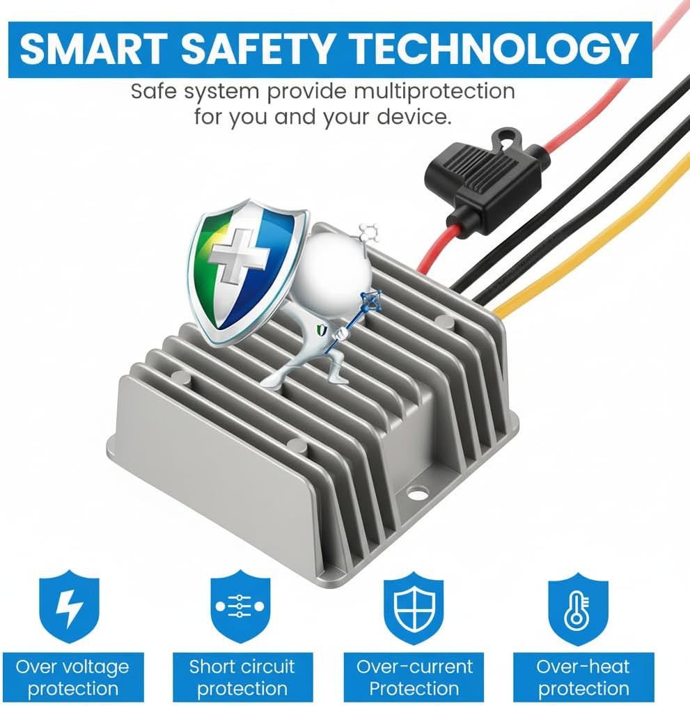 Input DC 18V-72V to 12V 10A 120W Buck Converter18V 20V 24V 36V 48V 60V 72V to 12V Step Down Converter Voltage Regulator Reducer Waterproof for Golf