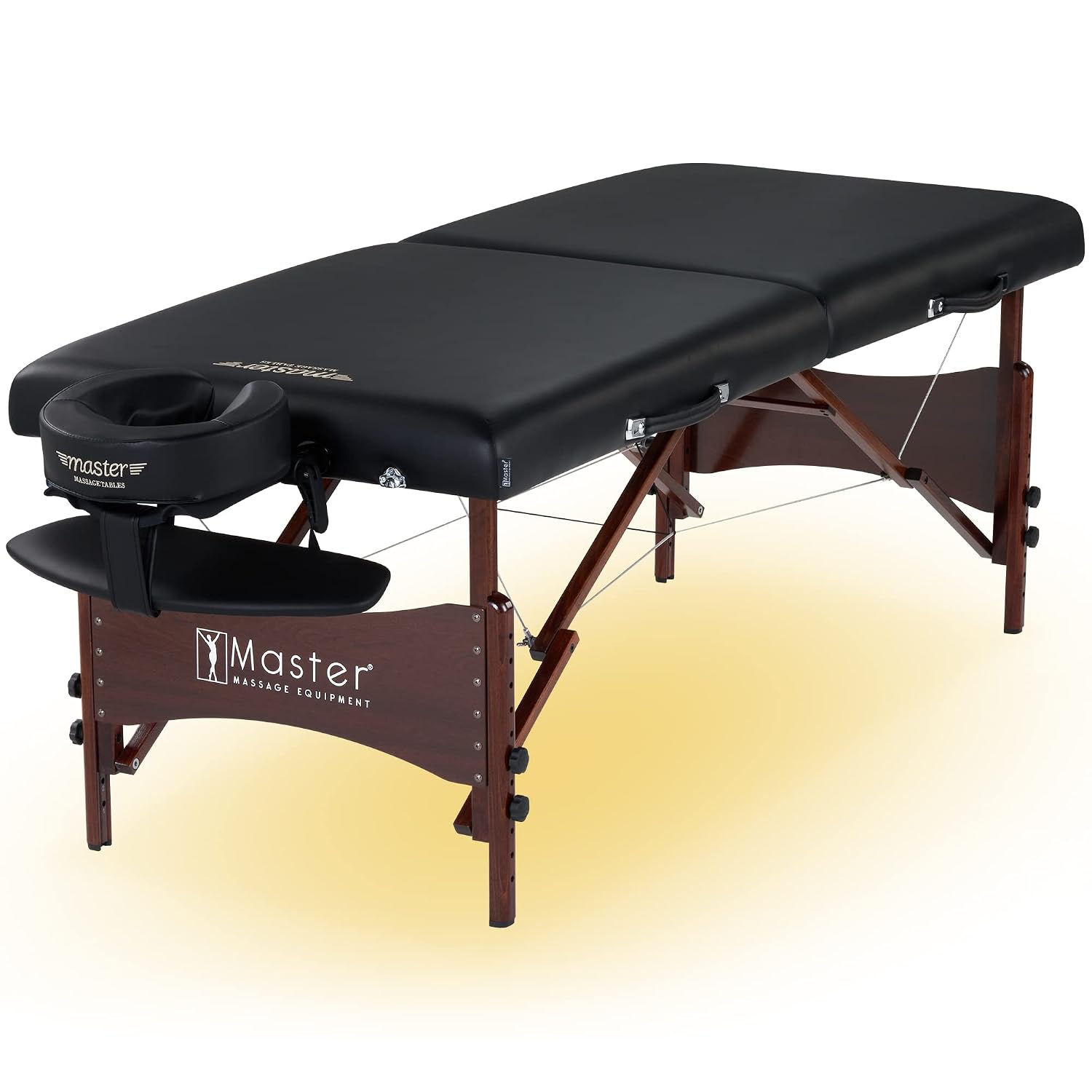 Master Massage Newport Portable Massage Table Package with Denser 2.5" Cushion, Walnut Stained Hardwood, Steel Support Cables, Pillows & Accessories, Black, 30"