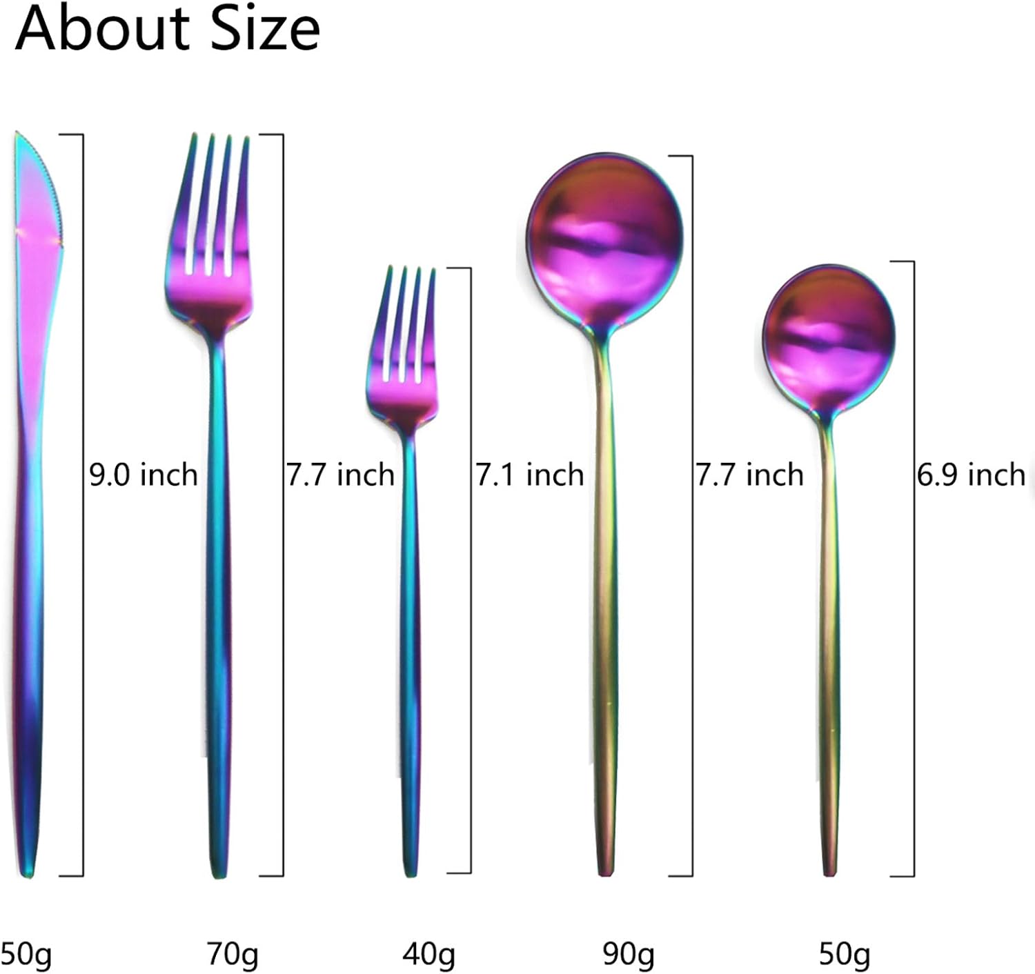JASHII Luxury 18/10 Rainbow Flatware Set - 304 Stainless Steel Colorful Cutlery - 5-Piece Adaline Royal Modern Satin Finish for Birthday