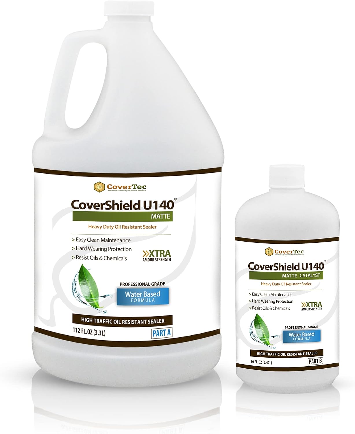 CoverTec CoverShield U140 Matte, Heavy-Duty Gas and Oil Resistant Concrete Sealer, Hard Surface Sealer, 1 Gal | Prof-Grade (2) Part Kit