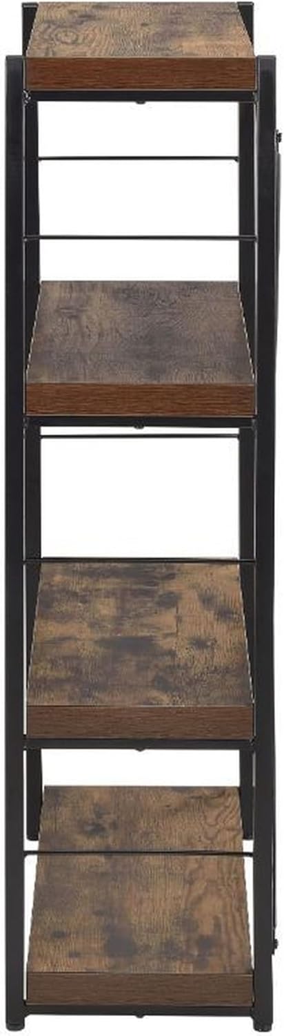 Benjara Four Tiered Metal Framed Wooden Bookshelf, Brown and Black