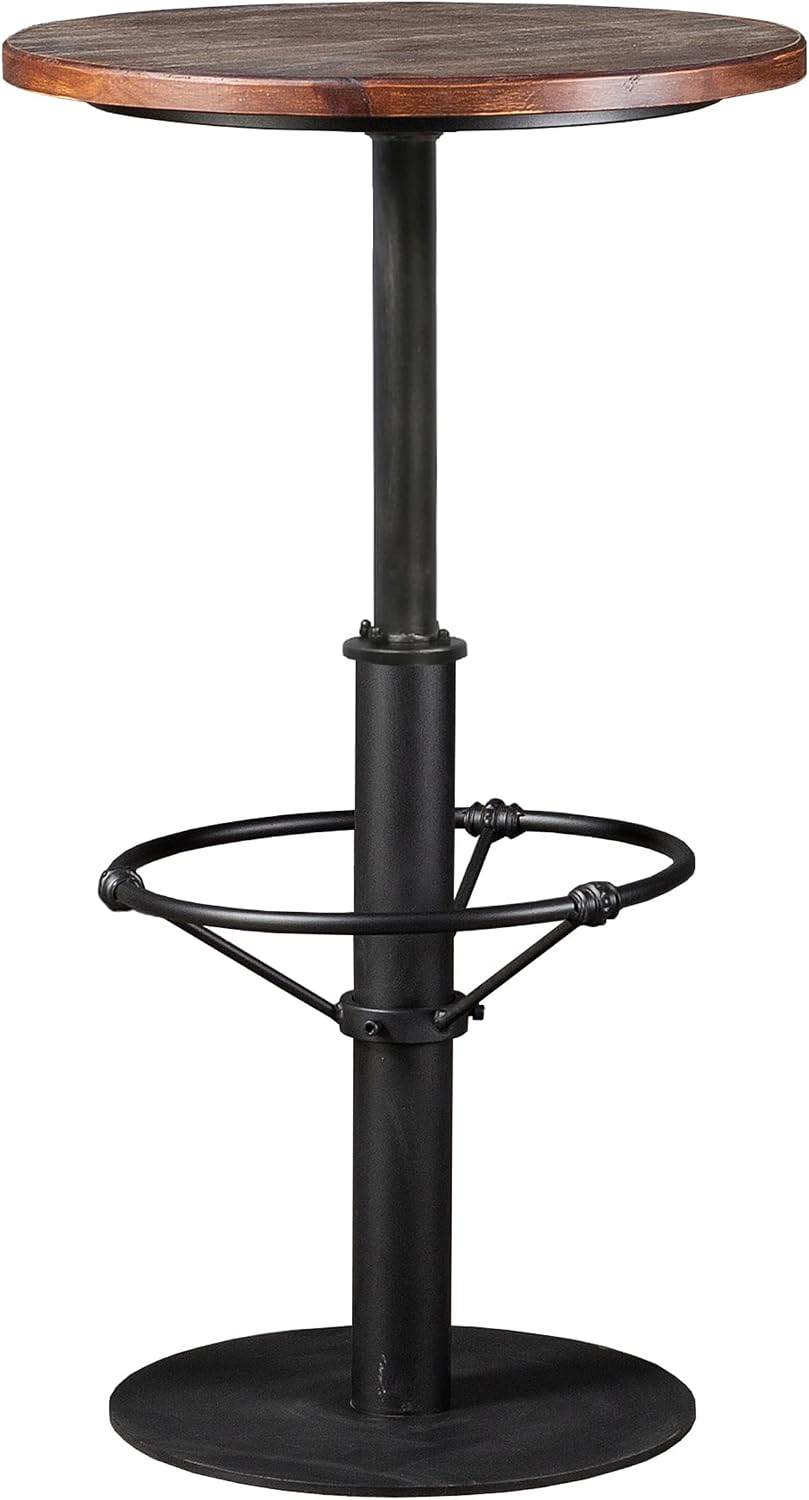 LOKKHAN 42" Tall Rustic Industrial Bar Table 19.68" Dia Round Wooden Top Metal Frame Height Fixed Standing Pub Dining Room Bistro Cocktail Table, Black & Brown