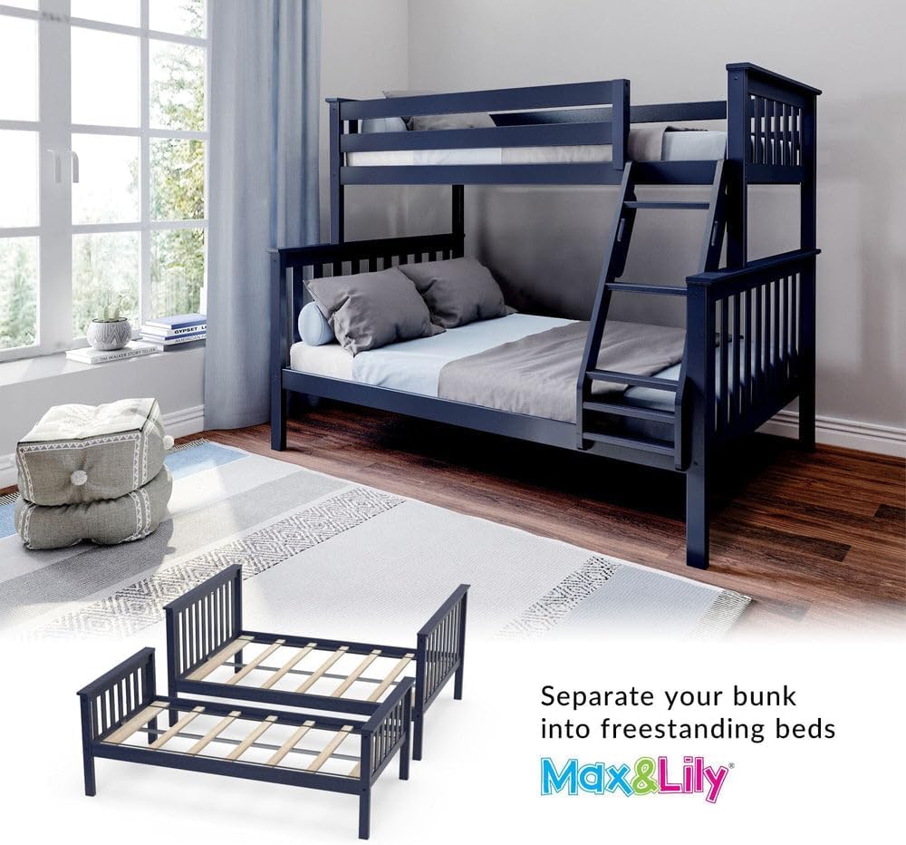 Max & Lily Bunk Bed Twin over Twin, Solid Wood Bunk Bed Frame with Ladder for Kids, 14" Safety Guardrails, Easy Assembly, No Box Spring Needed, White